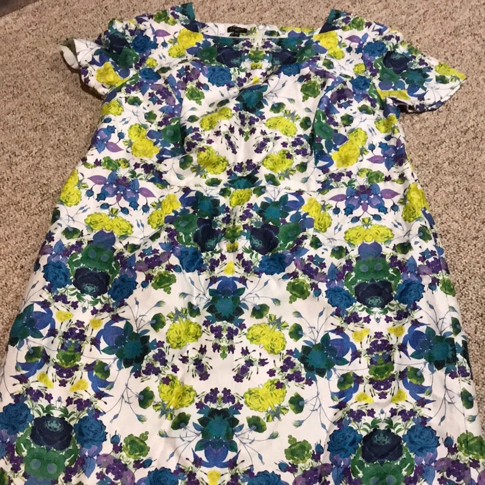 Talbots White Floral Sheath Dress with Blue and Green Print - Picture 2 of 7